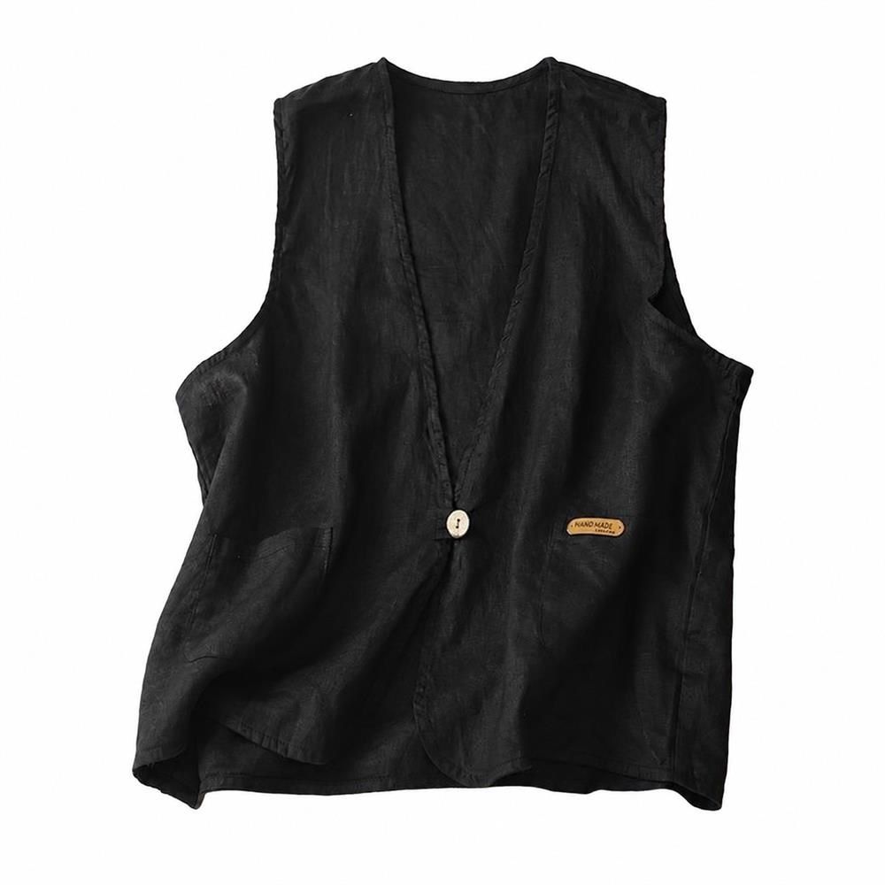ベスト レディース ジレ 綿麻 Vネック ショート丈 前開き ポケット付 ノースリーブ ゆったり 体型カバー ナチュラル 大人可愛い カジュアル レイヤード 春夏 重ね着 薄手 涼しい アウター