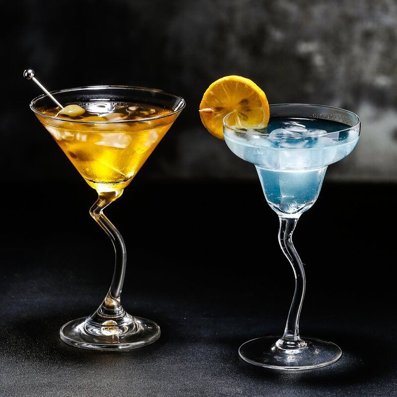 カクテルグラス マティーニグラス 180ml+200ml 個性派 ウェーブステム おしゃれ シャンパングラス ゴブレット バー仕様 映えグラス ガラス食器 ギフト