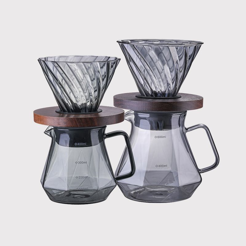 コーヒーサーバー コーヒーカラフェ セット 耐熱ガラス ドリッパー 木製ホルダー付き ハンドドリップ 珈琲 コーヒードリップ 器具 目盛り付き フィルター付き スタイリッシュ おしゃれ ギフト 600