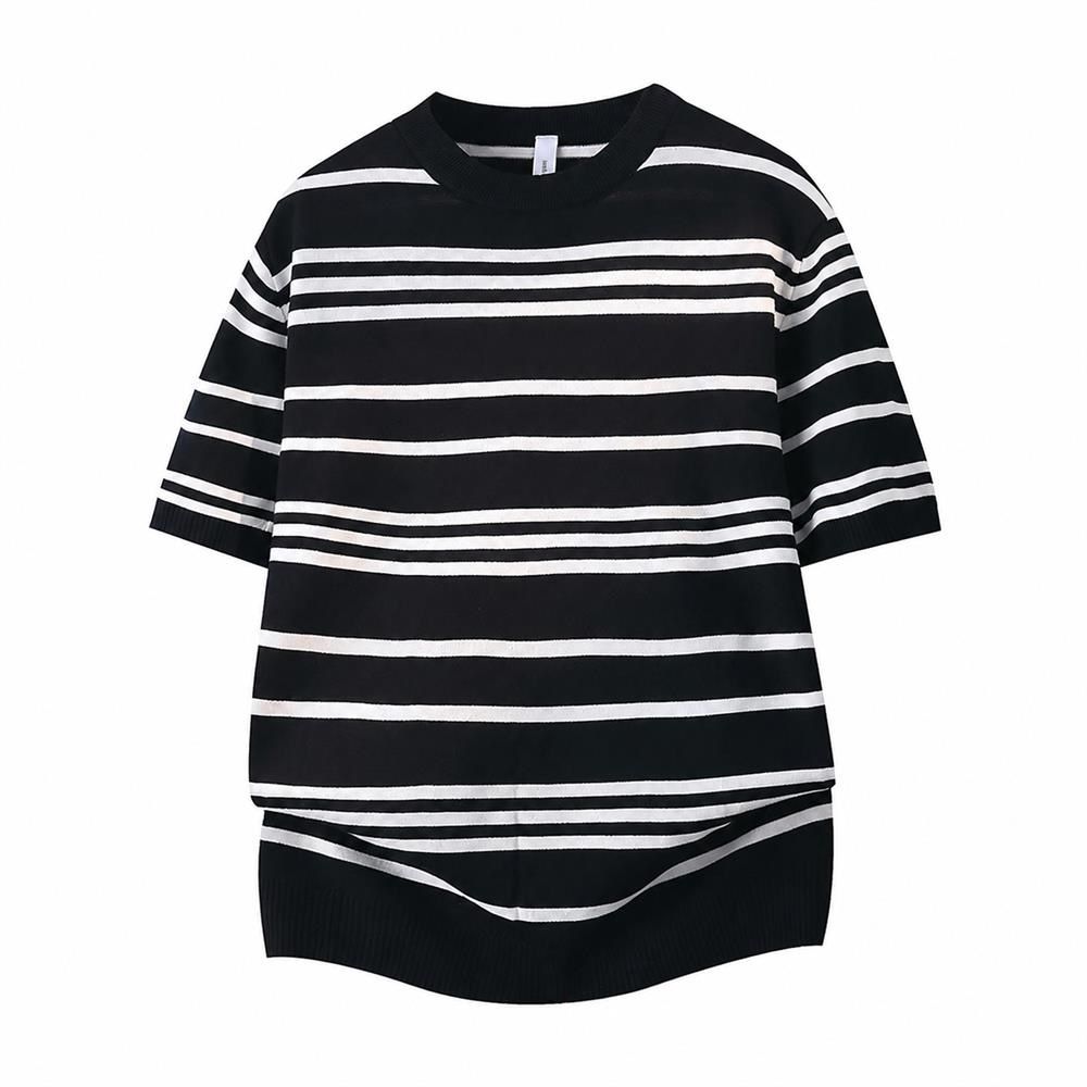 サマーニット メンズ 半袖 ボーダー Tシャツ クルーネック カットソー 接触冷感 涼しい トップス カジュアル プルオーバー 丸首 薄手 おしゃれ 吸汗速乾 ゆったり 通気性 きれいめ 紳士服
