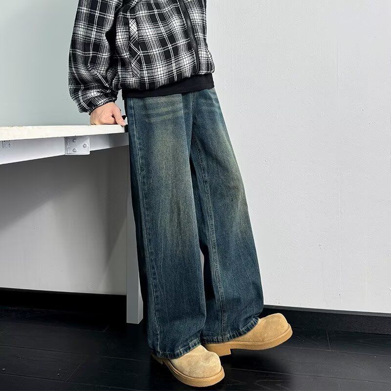 Nartoostonのデニムパンツ メンズ ワイドパンツ ジーンズ ジーパン バギーパンツ ロングパンツ ユーズド加工 ヴィンテージ風 ストリート系 アメカジ カジュアル ルーズ ストレート ゆったり 体型カバー 通学｜アングル3
