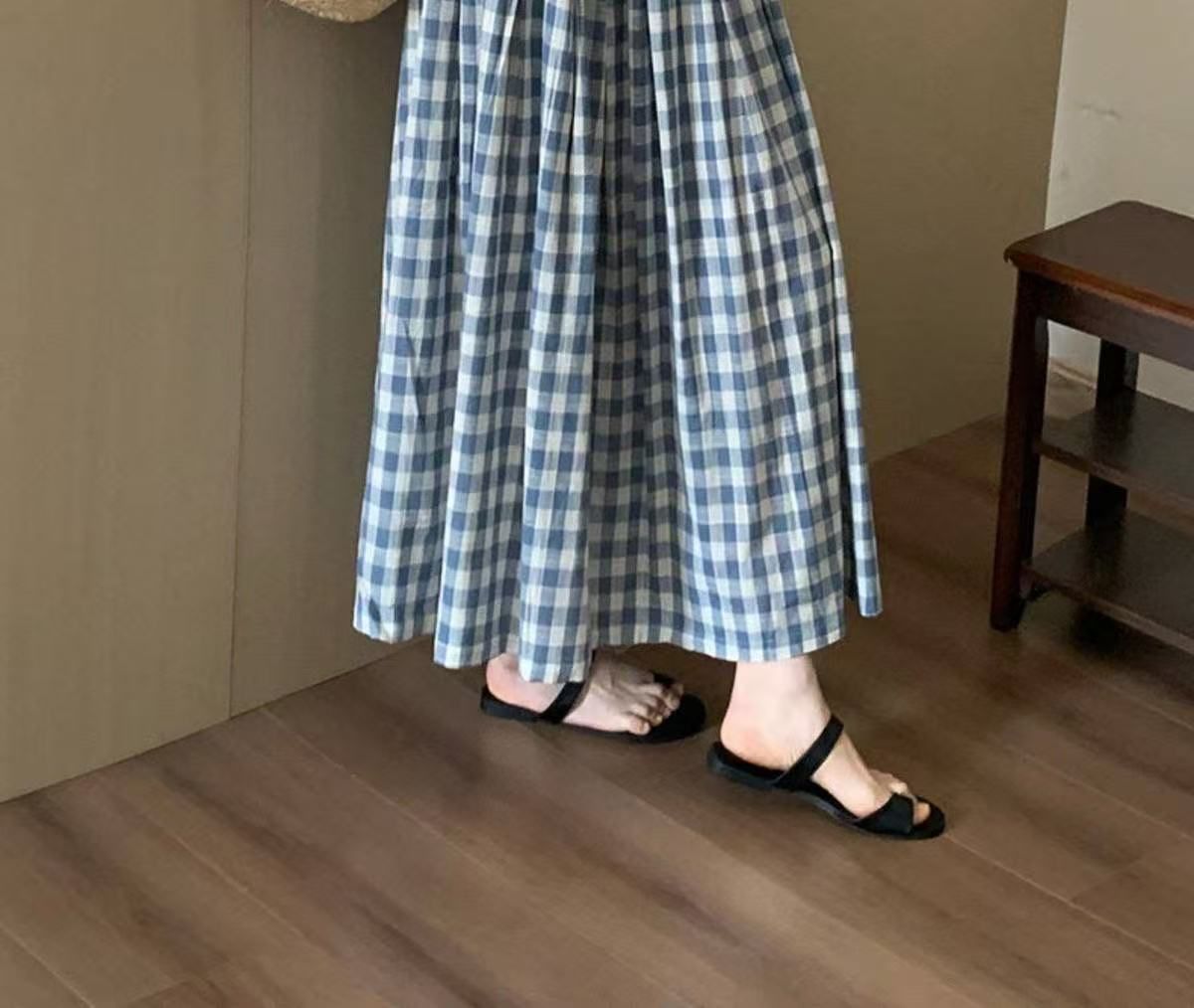 ロングスカート レディース チェック柄 マキシ丈 Aライン ボリューム スカート 綿...