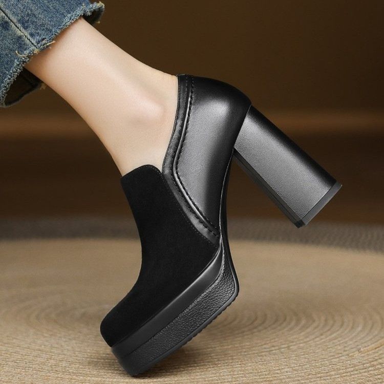 Nartoostonの厚底パンプス 太ヒール レディース ブーティ 歩きやすい 痛くない 美脚 チャンキーヒール 深口 ストーム 甲深 ハイヒール 切り替え ファスナー カジュアル 通勤 通学｜アングル3