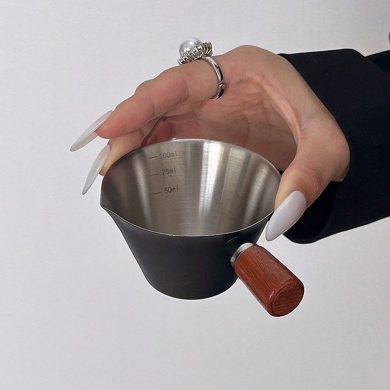 エスプレッソ 100ml ショットグラス ステンレス 目盛り付き 計量カップ 天然木製ハ...