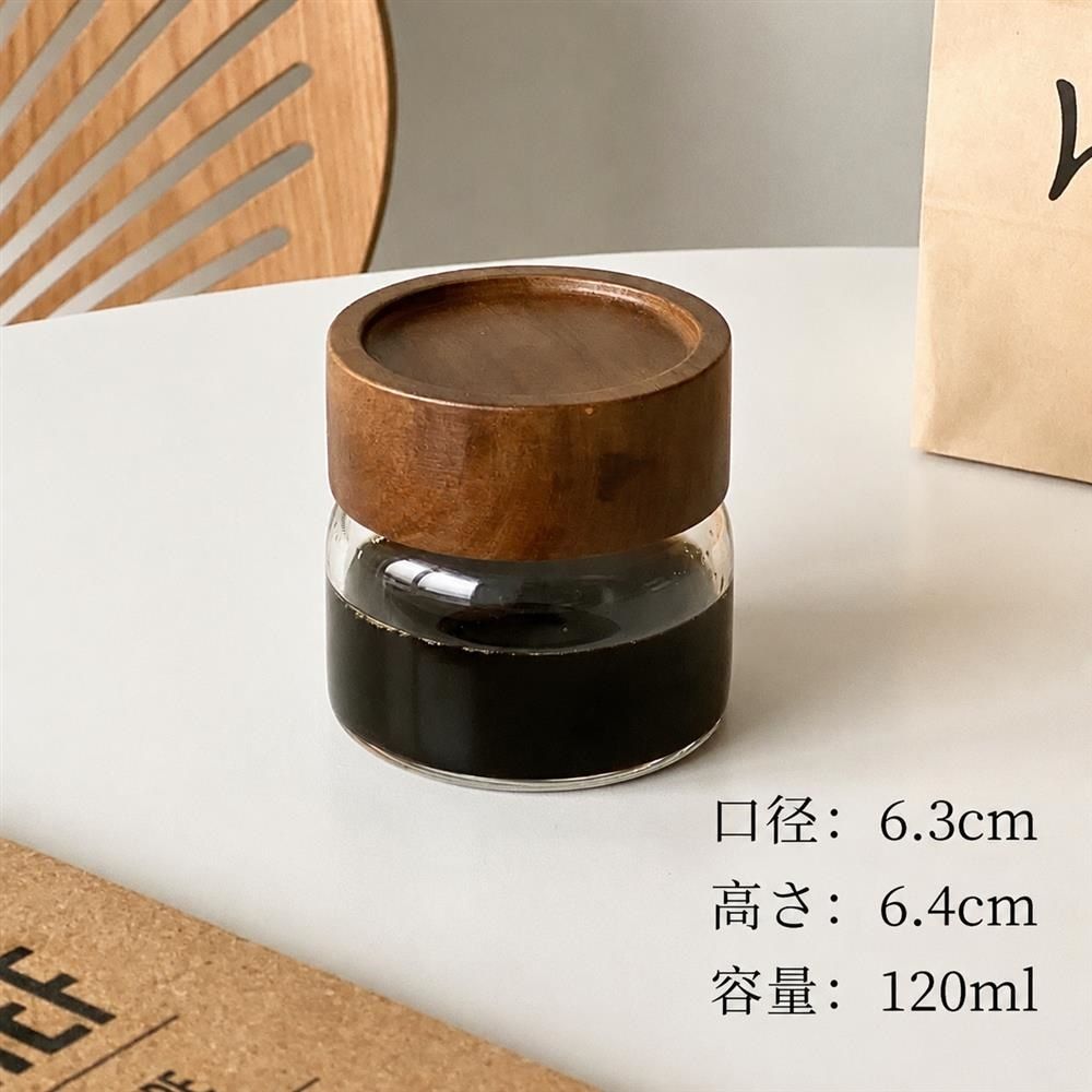 120ml ガラスコップ 耐熱 ガラス タンブラー 木製蓋付き 密閉 漏れ防止 持ち運び 携帯コップ コーヒーカップ 広口 洗いやすい おしゃれ 北欧風 ナチュラル オフィス デスク ティーカップ