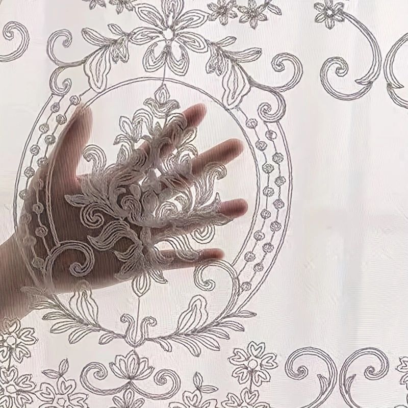 レースカーテン 刺繍 2枚 ボイル 透け感 おしゃれ 欧風 姫系 北欧 モダン エレガント アンティーク インテリア リビング 寝室 掃き出し窓 出窓 ベランダ 模様替え 新生活 断熱 遮熱 遮像 チ comsys-r-10117769 Nartooston サンプル画像2