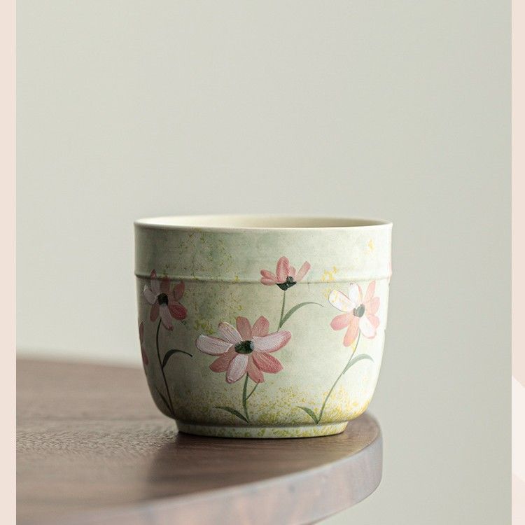 建水 陶磁器製 手描きデイジー柄 茶こぼし 卓上水捨て鉢 湯こぼし 煎茶道具 和モダ...
