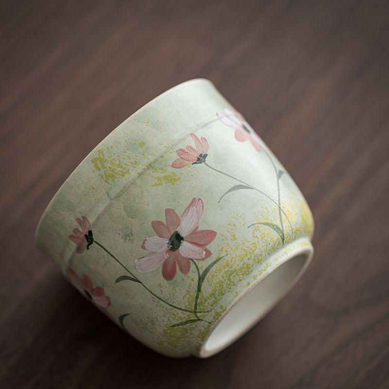 建水 陶磁器製 手描きデイジー柄 茶こぼし 卓上水捨て鉢 湯こぼし 煎茶道具 和モダ...