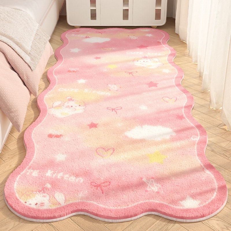 ラグマット 洗える カーペット 姫系 北欧風 寝室マット センターラグ ウェーブカット 滑り止め付 子ども部屋 絨毯 おしゃれ 柔らかい キャットモチーフ アニマル柄 室内 オールシーズン 防音 抗菌