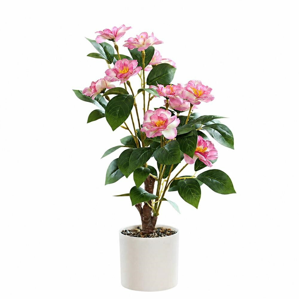 Rakuten - 【枯れない】フェイクグリーン 観葉植物 薔薇 椿 鉢植え 人工観葉植物 造花 アーティフィシャルフラワー リアル おしゃれ 室内 インテリア 玄関 リビング 飾り 置物 盆栽 中型 大型 お手入れ不要 水やり不要 虫が出ない 衛生的 ギフト プレゼント お祝い ピンク