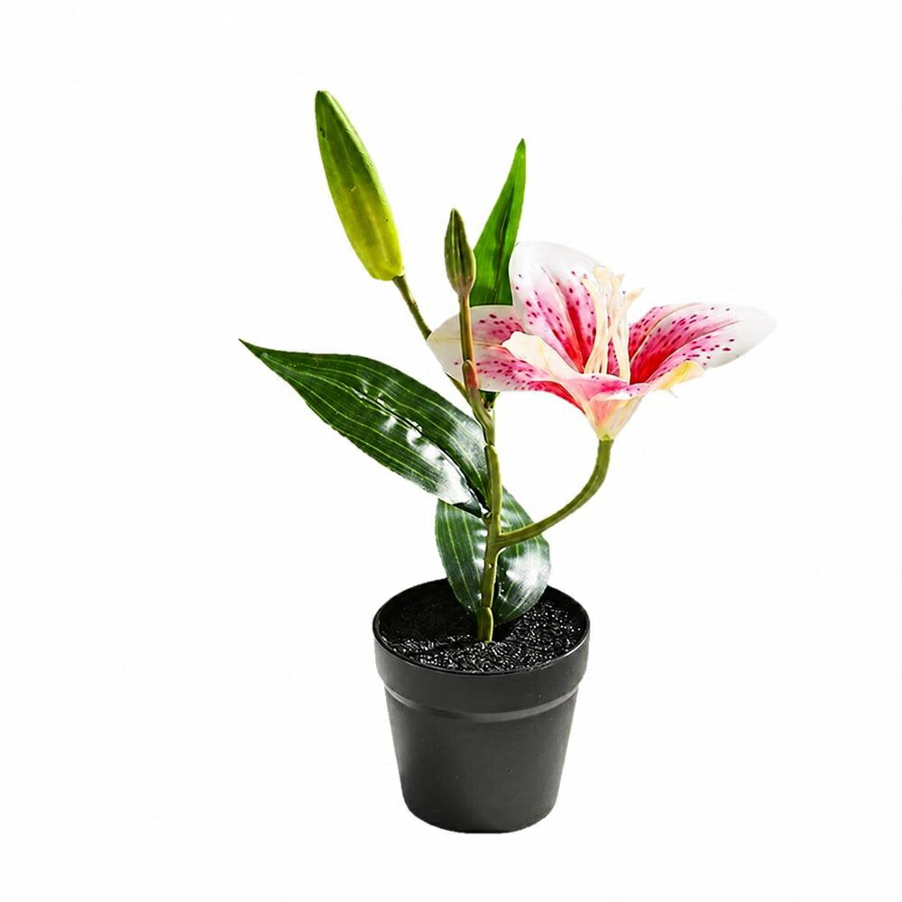 【まるで本物】造花 ユリ 百合 鉢植え フェイクグリーン 観葉植物 リアル 卓上 ミニ 室内 インテリア 飾り フェイクフラワー 人工観葉植物 樹脂鉢 蕾付き ピンク ホワイト 枯れない お手入れ不要 水やり不要 リアルタッチ 玄関 トイレ リビング プレゼント 母の日