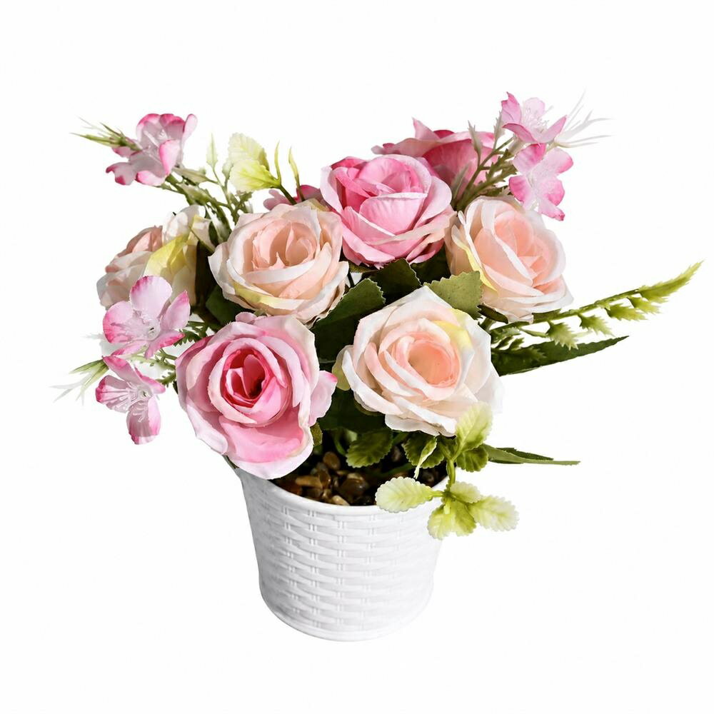 Rakuten - 【枯れない薔薇】造花 鉢植え バラ ローズ アーティフィシャルフラワー 観葉植物 フェイクグリーン インテリアグリーン 小さい ミニ 卓上 室内 玄関 トイレ 洗面所 窓際 デスク キッチン 飾り 置物 ピンク ホワイト 手入れ不要 水やり不要 虫が出ない 清潔 癒やし