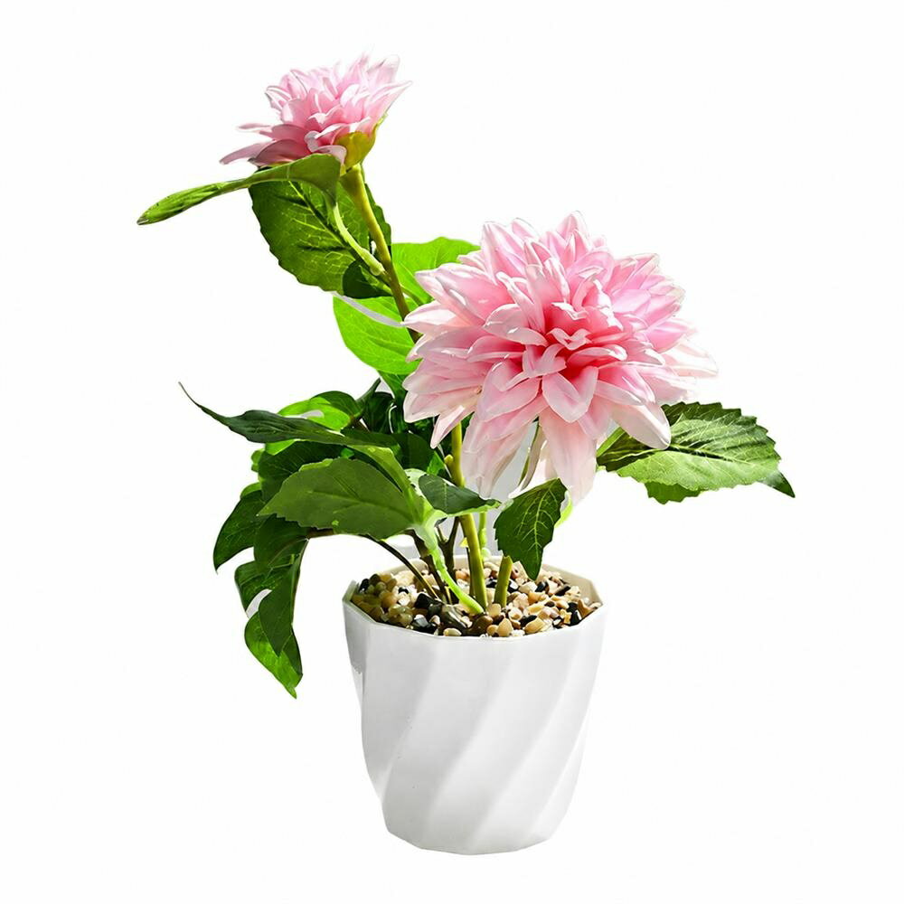 乐天商城 - 【癒やしの空間】ダリア 造花 鉢植え フェイクグリーン 観葉植物 アーティフィシャルフラワー 枯れない花 インテリア 置物 飾り 卓上 小さい ミニ 盆栽風 白い鉢 ピンク お手入れ不要 水やり不要 虫なし 衛生的 リビング 玄関 寝室 洗面所 トイレ キッチン デスク