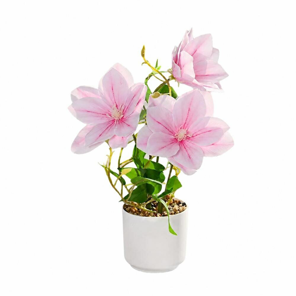 【枯れない】 クレマチス 造花 鉢植え 観葉植物 フェイクグリーン リアル 枯れない花 ピンク フラワー インテリア おしゃれ アートフラワー 盆栽 鉄線 卓上 ミニ 小さめ 飾り 置物 玄関 リビング オフィス 贈り物 ギフト 水やり不要 手入れ簡単 虫が出ない 日陰 北欧風