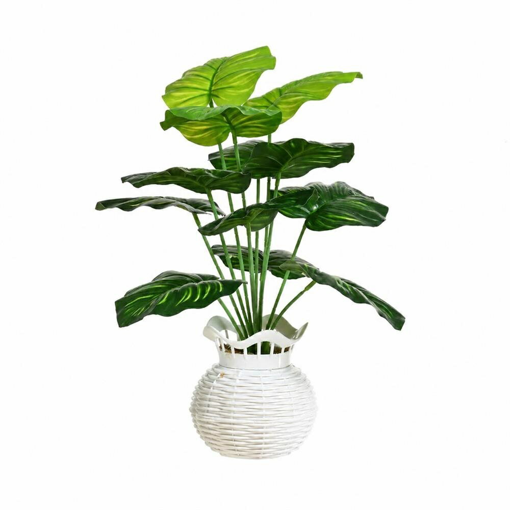 【枯れない癒し】観葉植物 人工観葉植物 フェイクグリーン セローム 鉢植え 卓上 リアル 造花 インテリア 小さい 小型 室内 おしゃれ フィロデンドロン 12枚葉 ミニ 鉢付き バスケット風 ホワイト 樹脂製 飾り 置物 水やり不要 手入れ不要 虫がわかない 玄関 リビング