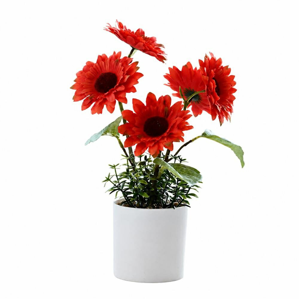 【お手入れ不要】造花 向日葵 ひまわり 鉢植え ミニ フェイクグリーン 観葉植物 人工 リアル 卓上 玄関 トイレ 洗面所 リビング 飾り インテリア 雑貨 おしゃれ かわいい 枯れない 水やり不要 虫が来ない 清潔 衛生的 赤 ガーベラ プレゼント ギフト 贈り物 誕生日