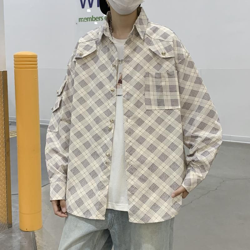 チェックシャツ メンズ 長袖 オーバーサイズ 春 秋 ビッグシルエット ファッション ストリート カジュアル シャツ ゆったり 羽織り 襟..
