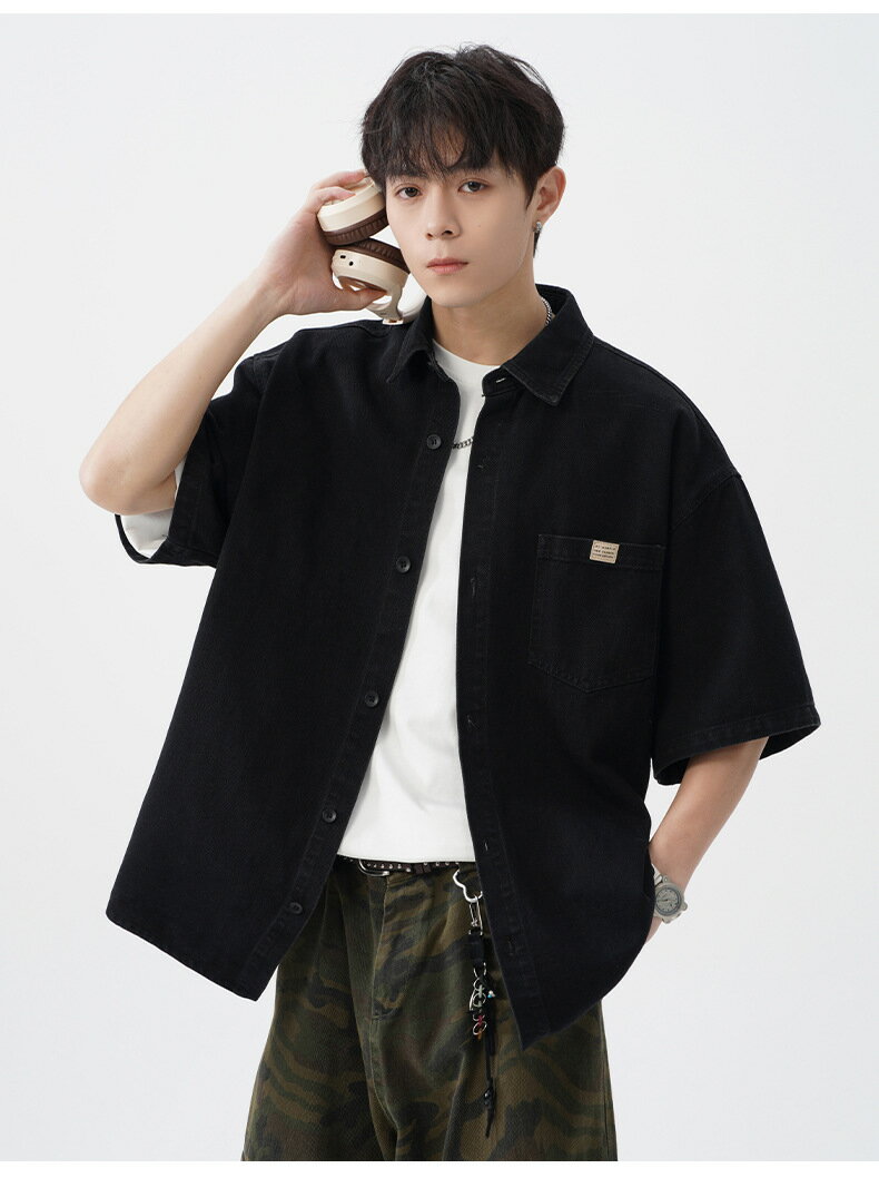 乐天商城 - デニムシャツ メンズ 半袖 夏服 オーバーサイズ ゆったり ダンガリーシャツ カジュアル ビッグシルエット シャツジャケット ワークシャツ 羽織り 無地 おしゃれ 大きいサイズ 男女兼用 ストリート