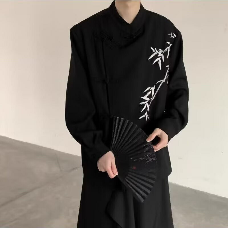チャイナ服 メンズ 唐装 中華服 シャツ 竹刺繍 カンフーシャツ 長袖 立ち襟 マオカラー チャイナボタン トップス ゆったり 大きいサイズ 和モダン エスニック カジュアル 舞台衣装 演出服 春 秋