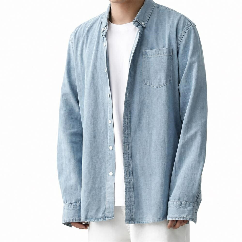 Rakuten - デニムシャツ メンズ 長袖 ワークシャツ ダンガリーシャツ カジュアル 大きいサイズ ゆったり オーバーサイズ ビッグシルエット 春 秋 冬 トップス 無地 コットン 綿100% 羽織り ライトアウター アメカジ シンプル 体型カバー 30代 40代 50代 襟付き 前開き