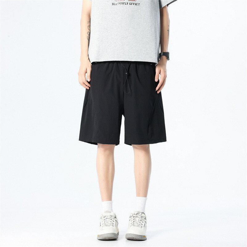 Nartoostonの【吸汗速乾】ハーフパンツ メンズ 短パン ショートパンツ 5分丈 膝丈 ウエストゴム ドロスト ドライ スポーツ トレーニング ランニング ジム ウェア 半ズボン ズボン ボトムス 無地 切替 ストレッチ 伸縮 軽量 通気性 涼しい 接触冷感 薄手 ゆったり 楽ちん 部屋着｜アングル2