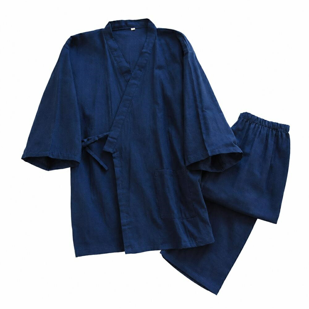 Rakuten - 【ゆったり和風】パジャマ メンズ ルームウェア 甚平 作務衣 上下セット セットアップ 部屋着 寝巻き ナイトウェア 前開き 七分袖 ウエストゴム 吸汗 通気 涼しい 快適 リラックス ゆったり ガーゼタッチ 春夏 紳士 男性用 父の日 敬老 ギフト 入院着 介護