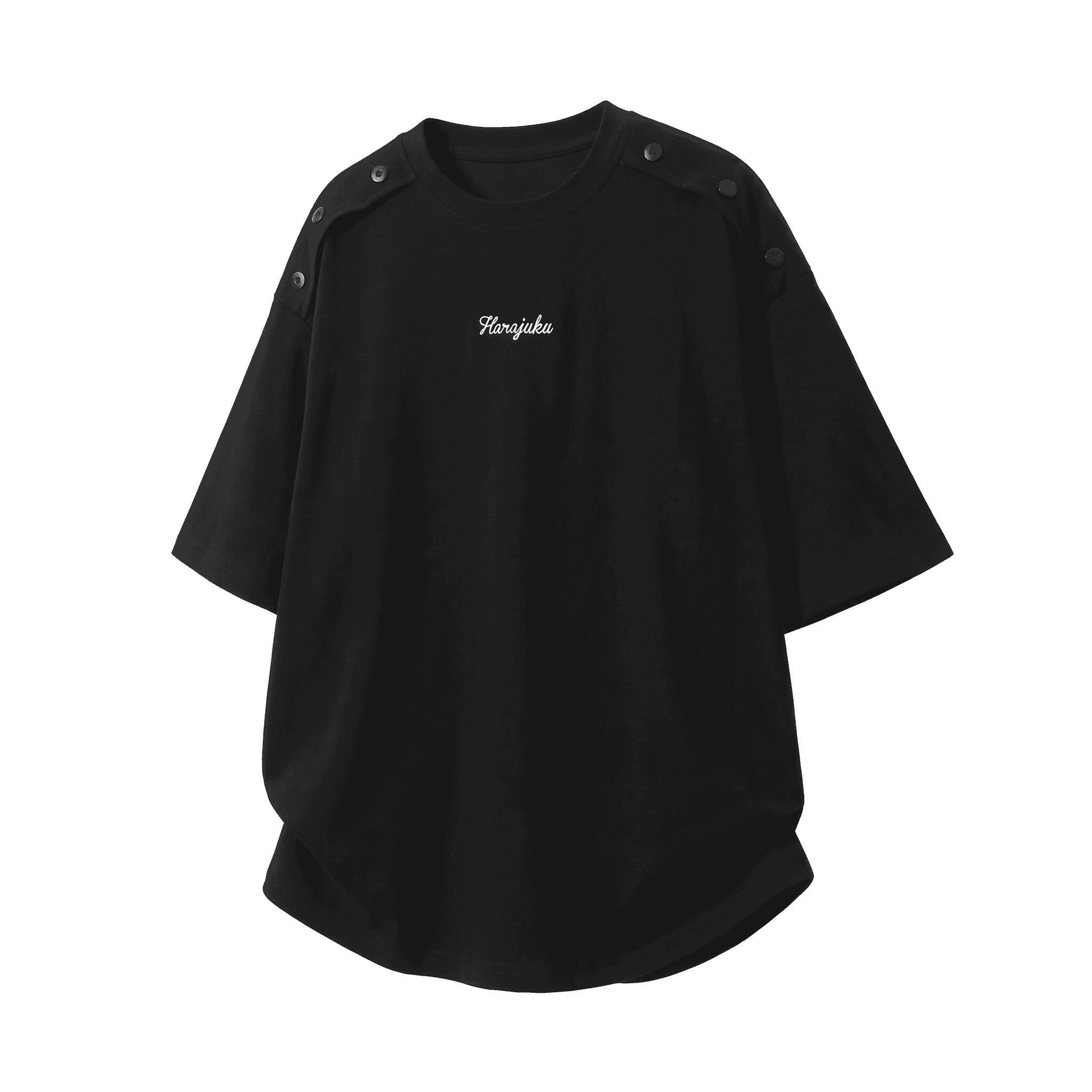 Rakuten - 【ショルダーボタン】 tシャツ メンズ 半袖 オーバーサイズ ビッグシルエット クルーネック カットソー トップス ティーシャツ 5分袖 ゆったり 大きめ 丸首 ワンポイント ロゴ プリント ストリート 原宿系 カジュアル 韓国 ファッション モード 体型カバー 着痩せ