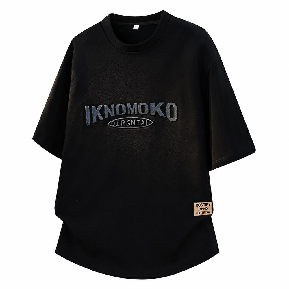 Rakuten - 【立体ロゴ】Tシャツ メンズ 半袖 ビッグシルエット ロゴTシャツ ストリート系 クルーネック 丸首 オーバーサイズ カットソー トップス 夏服 半袖シャツ ティーシャツ 英字 プリント ぷっくり 柔らかい 綿混 体型カバー 着痩せ 大きめサイズ ドロップショルダー