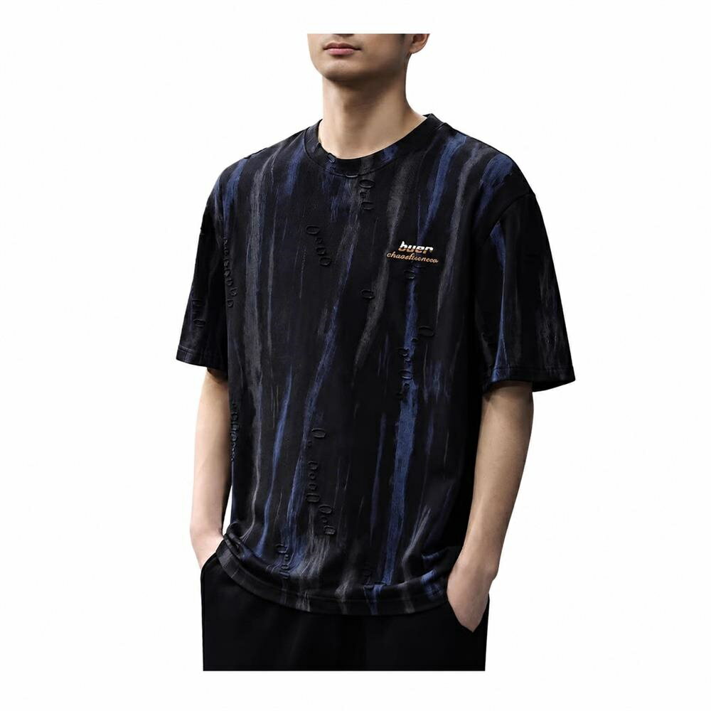 樂天商城 - 【ダメージ加工】 ティーシャツ メンズ 半袖 カットソー クルーネック ビッグシルエット オーバーサイズ ストリート トップス ゆったり 大きいサイズ ドロップショルダー 総柄 プリント カジュアル 夏服 韓国 ファッション グランジ ヒップホップ