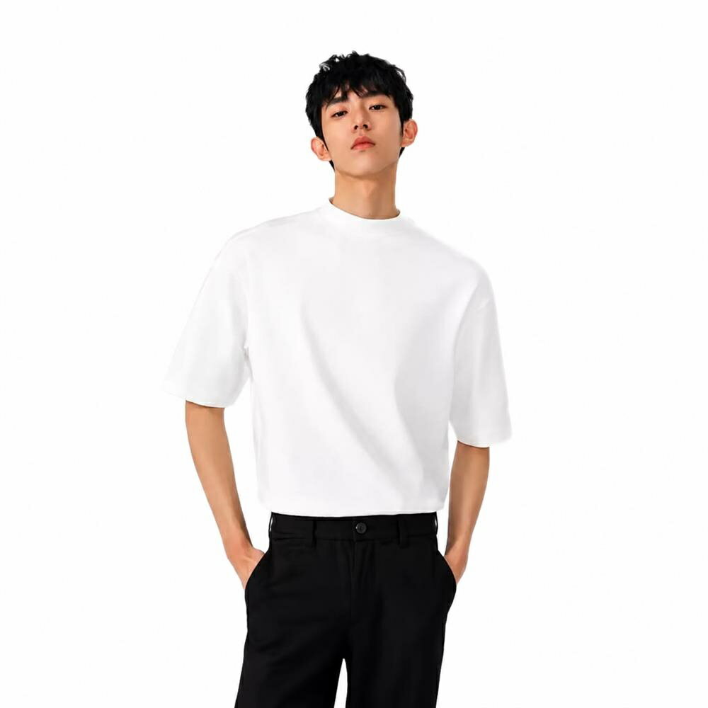 Rakuten - 【透けない厚手】Tシャツ メンズ 半袖 モックネック カットソー ハイネック 無地 トップス ヘビーウェイト オーバーサイズ ビッグシルエット ドロップショルダー ゆったり 大きいサイズ 5分袖 五分袖 ティーシャツ インナー カジュアル きれいめ 春 夏 秋服 綿 部屋着