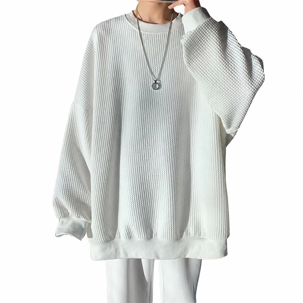 乐天商城 - 【こなれ感漂う】 ワッフル ロンT メンズ 長袖 Tシャツ カットソー ビッグシルエット オーバーサイズ クルーネック 丸首 プルオーバー 無地 ゆったり サーマル ロングTシャツ ドロップショルダー 体型カバー ユニセックス 男女兼用 部屋着 春 秋 冬 インナー