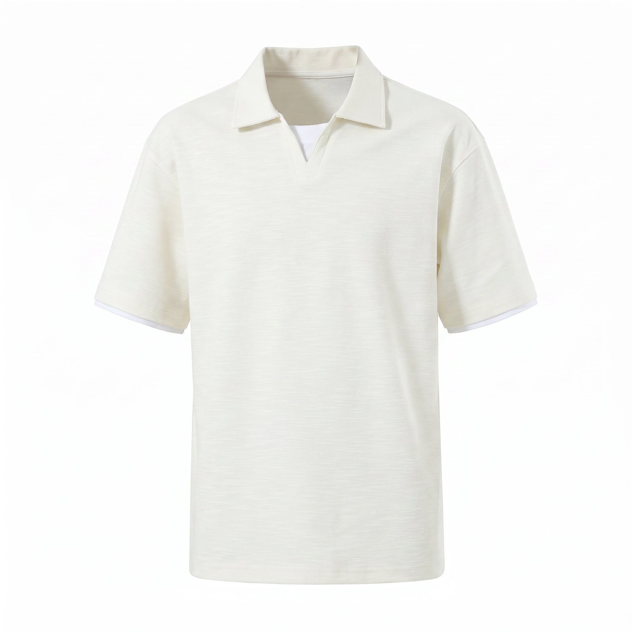 Rakuten - 【重ね着風】ポロシャツ メンズ 半袖 スキッパーシャツ 襟付き Tシャツ カットソー スラブ調 凹凸感 ゆったり ビッグシルエット オーバーサイズ 体型カバー 着痩せ 涼しい 通気性 ビジネス ビジカジ クールビズ 通勤 ゴルフ カジュアル フェイクレイヤード Vネック