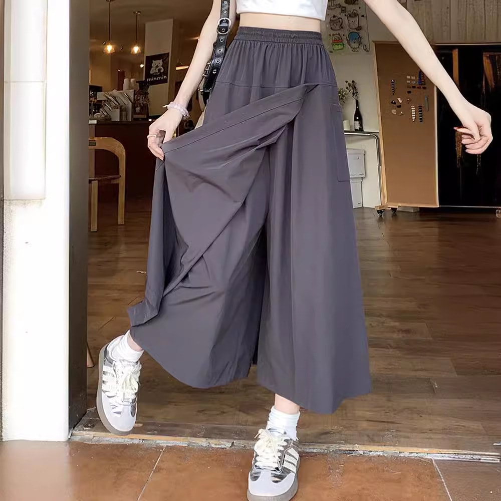 乐天商城 - ワイドパンツ レディース ガウチョパンツ スカーチョ ラップパンツ ウエストゴム Aライン ロング丈 ゆったり ファッション カジュアル 体型カバー ボトムス 春 夏 秋 おしゃれ 着痩せ 袴パンツ