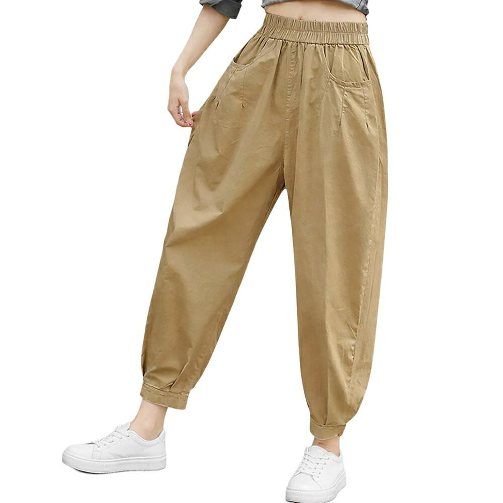 Rakuten - 【ゆるシルエット】 サルエルパンツ レディース テーパードパンツ 裾ボタン バルーンパンツ アラジンパンツ ボトムス ズボン イージーパンツ ゆるパン 綿混 リネンタッチ ウエストゴム 楽ちん ゆったり 体型カバー 着痩せ 美脚 9分丈 アンクル丈 春 夏 秋 カジュアル