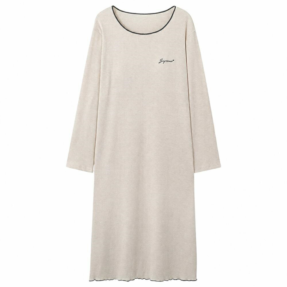 Other - 【カップ付き】 パジャマ レディース ワンピース ルームウェア ロング丈 長袖 部屋着 寝巻き ナイトウェア リブ ワンピ 綿混 柔らかい ゆったり 体型カバー 締め付けない 楽ちん 大人可愛い 裾メロウ パイピング 春 秋 冬 マタニティ 入院 20代 30代 40代