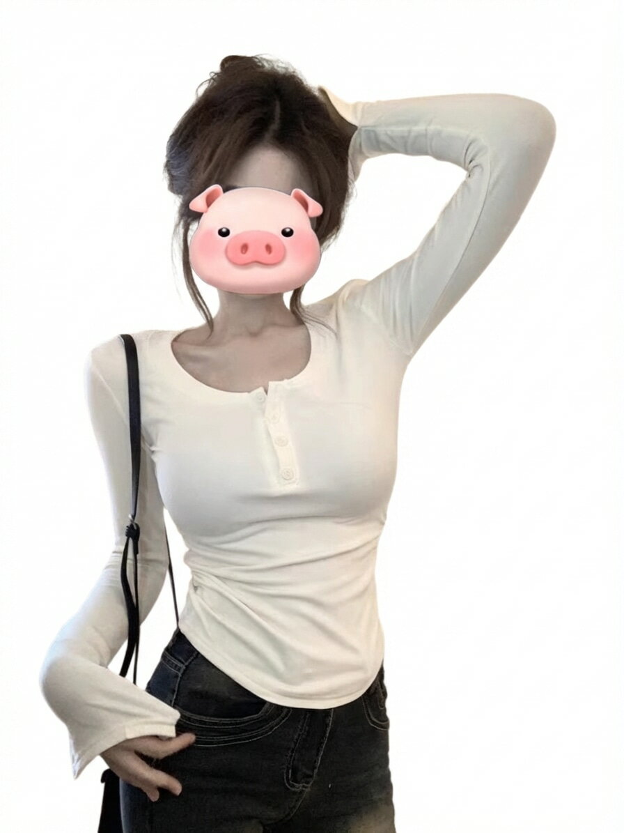 樂天商城 - ヘンリーネック Tシャツ レディース 長袖 リブ カットソー スリム フィット 袖長 トップス カジュアル ファッション きれいめ 無地 インナー 柔らかい 伸縮性 春 秋 冬 シンプル 重ね着 部屋