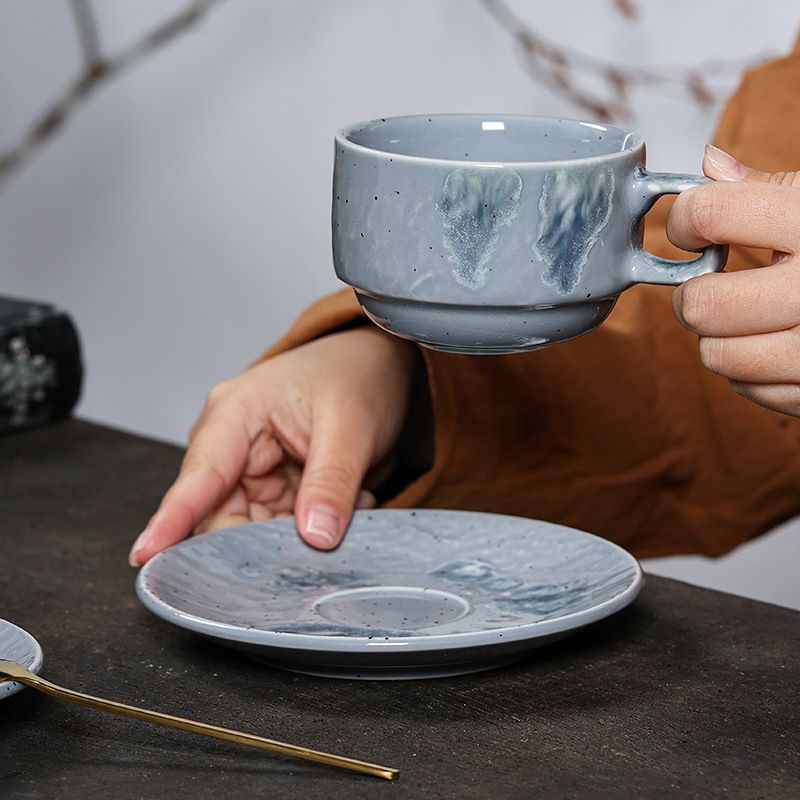 コーヒーカップ ソーサー セット 陶器 北欧風 おしゃれ 窯変 アンティーク ティーカップ カフェ 2客セット 珈琲カップ 碗皿 来客用 ペア ギフト 詰め合わせ 焼き物 レトロ モダン 食器セット