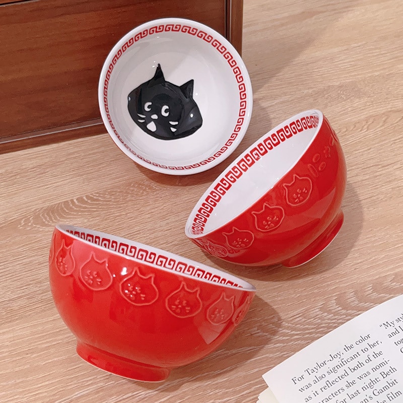Rakuten - 中華風 猫 茶碗 ラーメン鉢 ミニ ボウル 陶器 可愛い ネコ どんぶり 食器 子供用 一人暮らし キッチン用品 お洒落 ギフト 贈り物 プレゼント 食卓 雑貨 3点セット