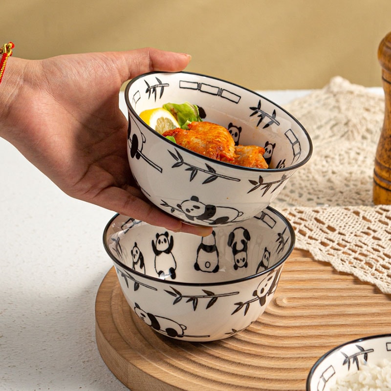 Nartoostonの茶碗 お茶碗 かわいい パンダ 陶器 ご飯茶碗 4.5インチ 小鉢 サラダボウル スープボウル デザート碗 和食器 家族用 来客用 食洗機対応 電子レンジ対応 軽い 耐熱 磁器 おしゃれ 贈り物 5個｜アングル3