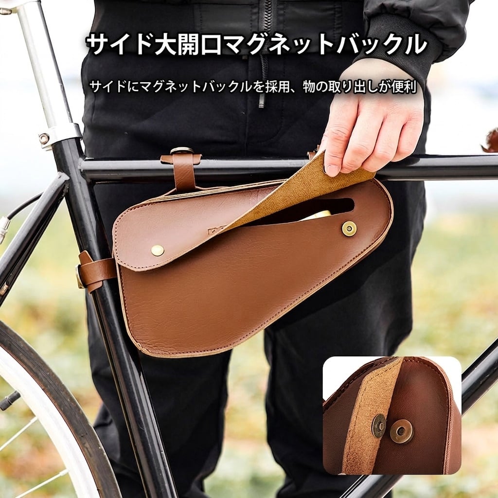 自転車 フレームバッグ 三角バッグ レトロ ヴィンテージ レザー調 トップチューブ...