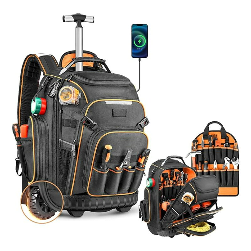 Rakuten - ツールバッグ リュック キャリー付き 大容量 プロ仕様 工具入れ 撥水 耐荷重抜群 多機能 キャスター付き 工事現場 メンテナンス 電気工事 出張 修理 電工用 ツールケース 道具袋 背負える 工具バ