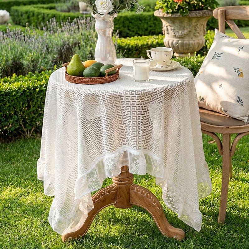 テーブルクロス レース 円形 アンティーク 北欧風 フリル 刺繍 透かし彫り おしゃれ カフェ インテリア ピクニック 撮影小道具 丸型 センタークロス 姫系 ロココ調 繊細 エレガント 食卓カバー