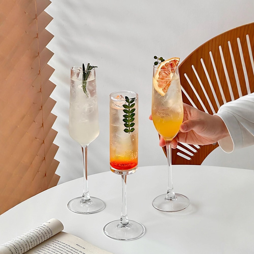 Wine Glasses - 3個セット シャンパングラス フルートグラス カクテルグラス 業務用 飲食店用 ステムウェア スパークリングワイン 記念日 結婚式 パーティー オシャレ 割れにくい 強化ガラス クリスタル 脚付き 乾