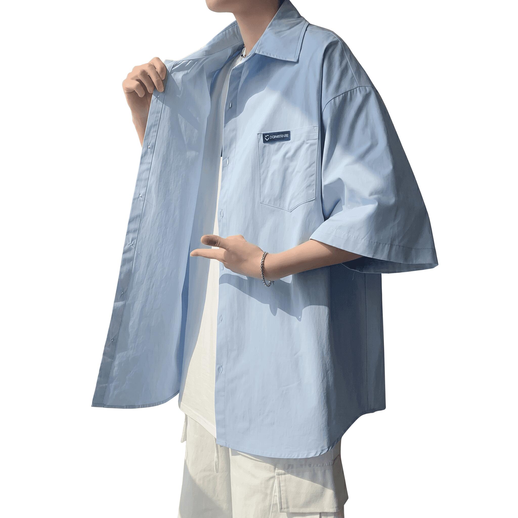 Rakuten - シャツ メンズ 夏服 オーバーサイズ ドロップショルダー カジュアル 春 夏 秋 シティボーイ 半袖 ワークシャツ ゆったり ルーズフィット ビッグサイズ 襟付きシャツ すっきり さらさら ユニセック