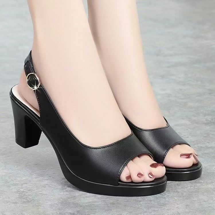 【安定感抜群】厚底 パンプス オープントゥ サンダル 太ヒール バックストラップ ...