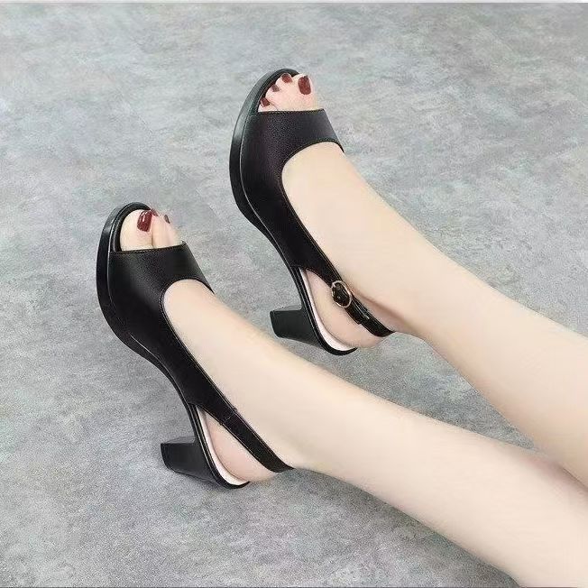 【安定感抜群】厚底 パンプス オープントゥ サンダル 太ヒール バックストラップ ...