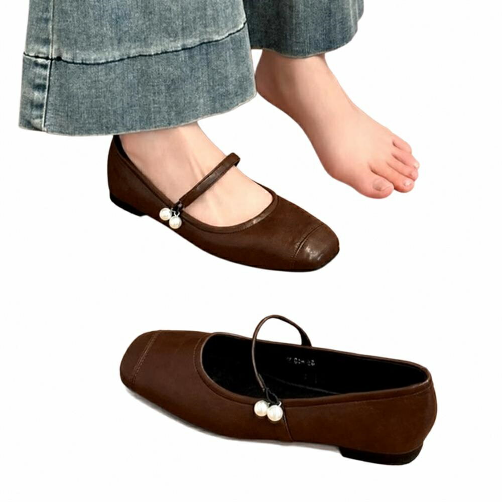 Other - 【パール付き】パンプス フラットシューズ レディース バレエシューズ メリージェーン ストラップ スクエアトゥ ぺたんこ ローヒール 痛くない 歩きやすい 疲れにくい 柔らかい 走れる 脱げない 婦人靴 レザー調 通勤 オフィス フォーマル 冠婚葬祭 結婚式 卒業式