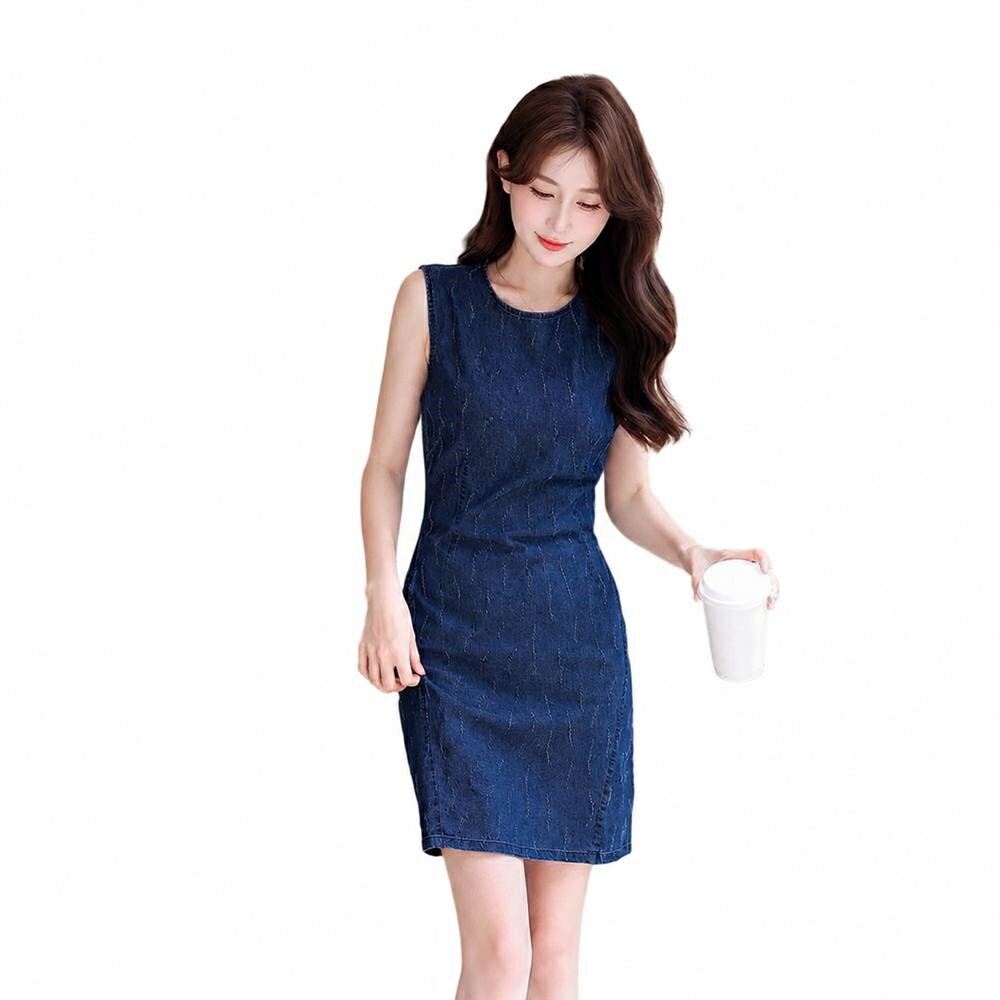 樂天商城 - 【細見え】デニムワンピース ノースリーブ タイト ミニ丈 ワンピース 膝丈 ジャガード 縦ライン ボディコン スリム チュニック レディース ワンピ 夏 春 夏服 大人可愛い きれいめ カジュアル セクシー フェミニン デート 女子会 お出かけ 旅行 20代 30代 40代