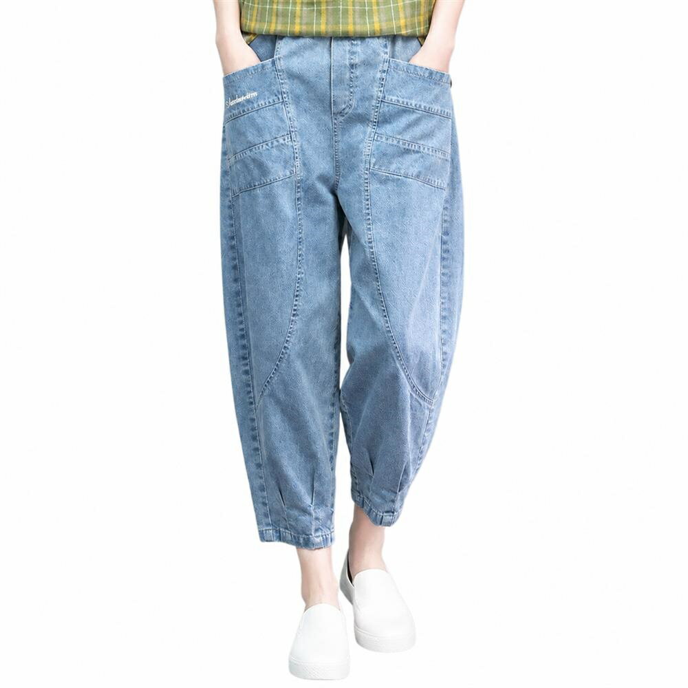 樂天商城 - 【大人可愛い】 デニム サルエルパンツ レディース クロップドパンツ テーパード ジーンズ ジーパン ズボン 七分丈 アンクル丈 バルーンパンツ ボトムス ゆったり 大きいサイズ ウエストゴム 楽ちん 体型カバー 着痩せ 刺繍 刺しゅう 春 夏 薄手 30代 40代 50代
