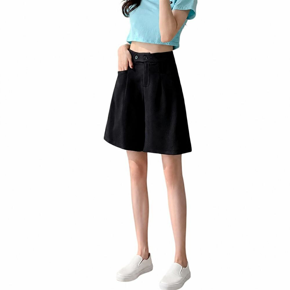 樂天商城 - 【美脚見せ】ハーフパンツ レディース 膝丈 五分丈 5分丈 ショートパンツ きれいめ ハイウエスト バミューダパンツ ワイドパンツ 半ズボン ズボン ボトムス Aライン ゆったり 体型カバー 着痩せ 脚長 美シルエット 涼しい さらさら 春 夏 秋 オフィス 通勤 OL